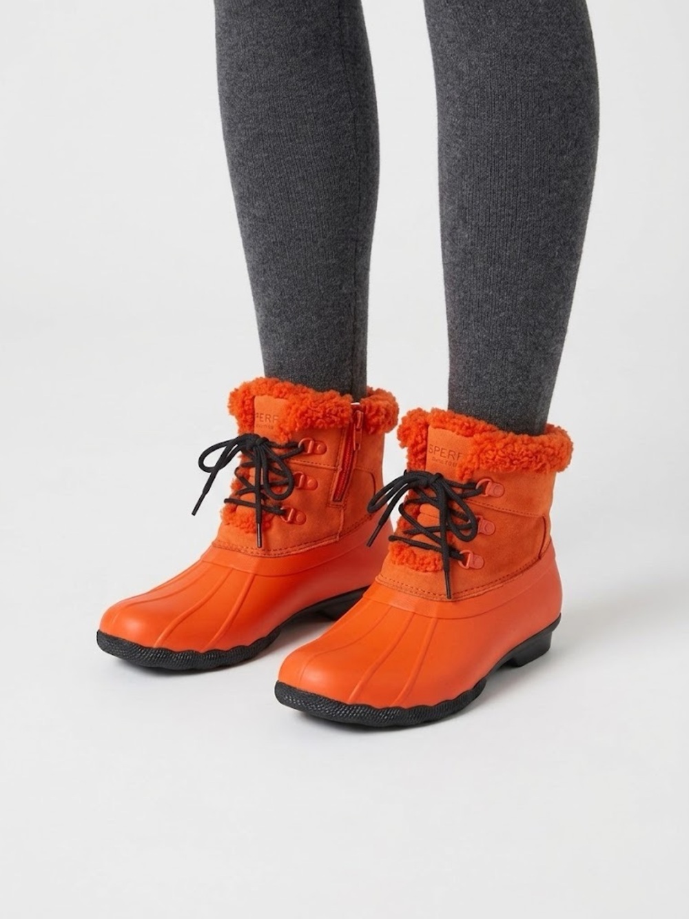 Sperry - Women’s Orange Lace-Up Boots with Faux Fur Lining